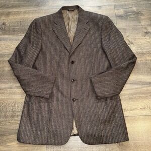 Alberto Zimni Brown Herringbone Wool Tweed Blazer Sport Coat 44R Made In Italy